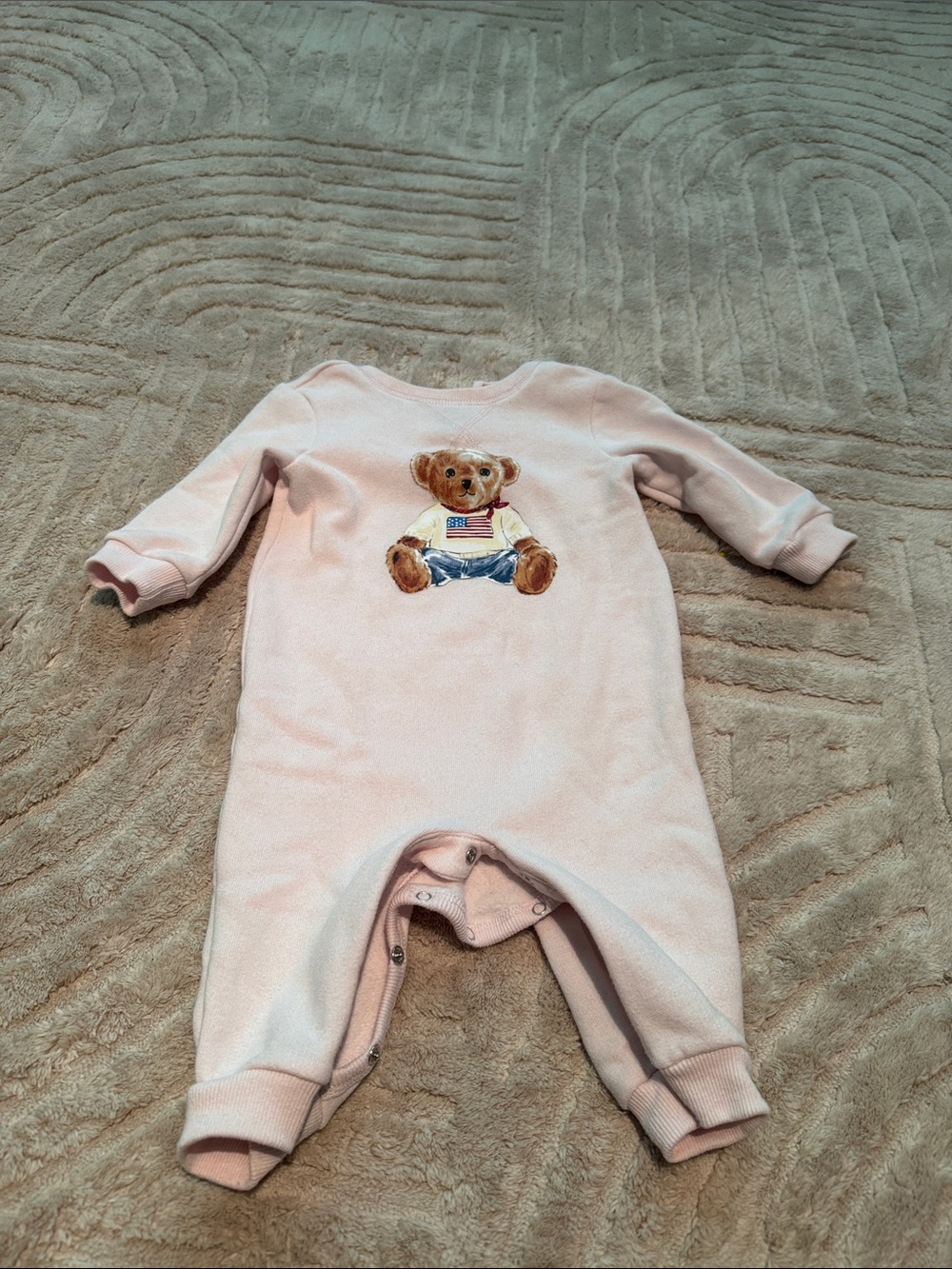 Ralph Lauren Pale Pink Teddy Bear One-Piece Footie